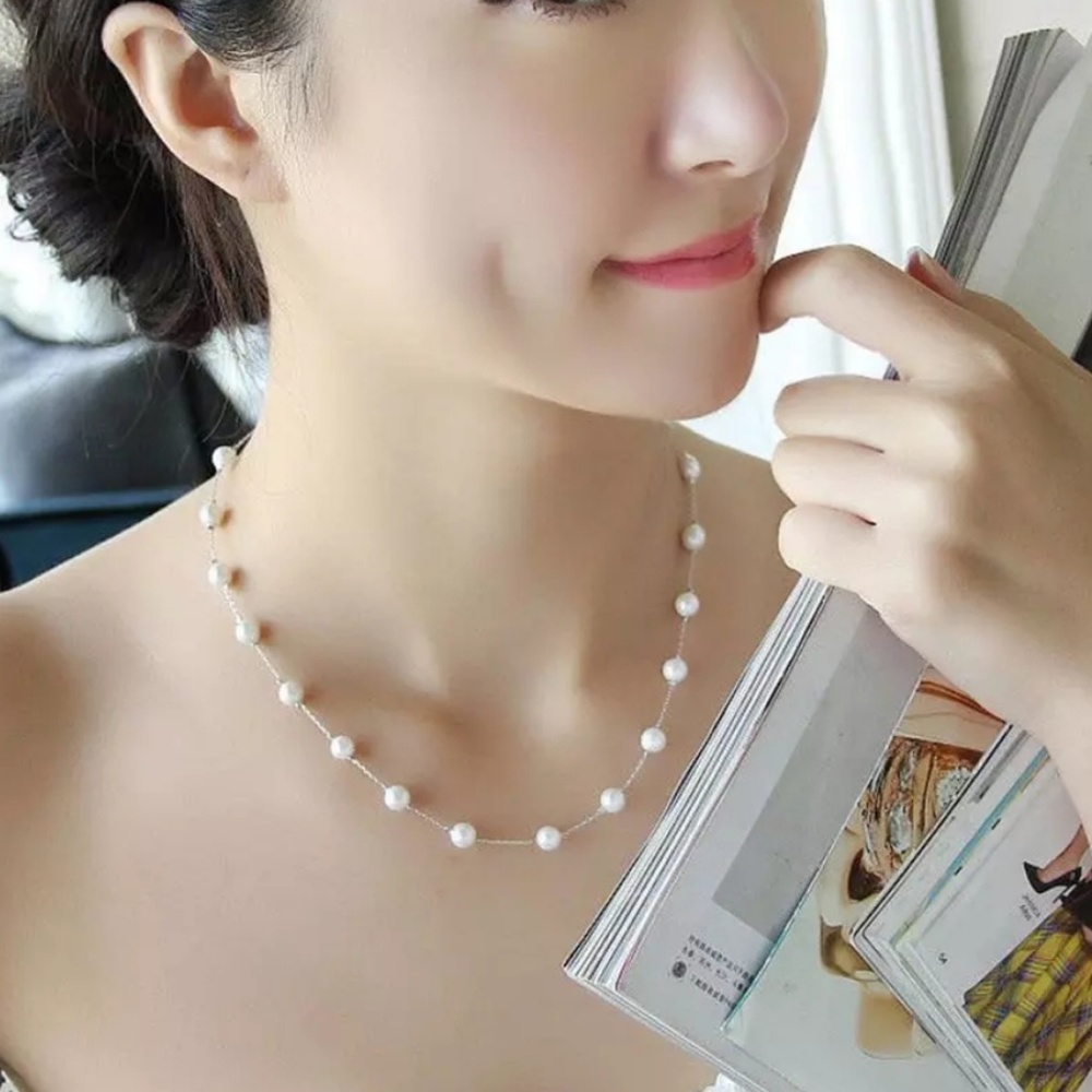 Faux Pearl Silver Necklace